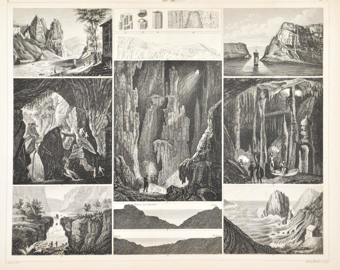 Caves of England France Spain Germany Antique Geology Print 1857