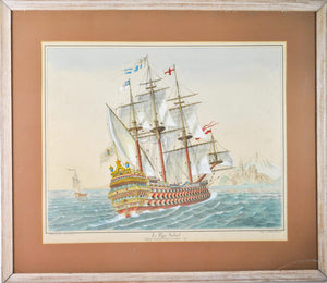 19th c. Nautical Color Print Le Roi Soleil The Sun King Ship Louis the Great