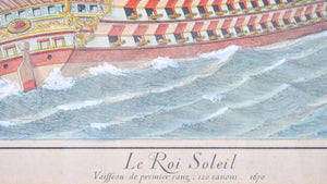19th c. Nautical Color Print Le Roi Soleil The Sun King Ship Louis the Great
