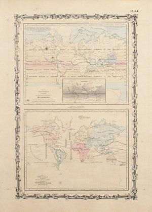 1860 Map of the World Meteorology & Cultivation - Johnson