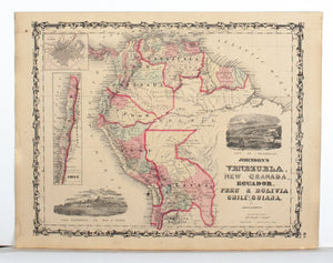 1860 Venezuela New Granada Ecuador Peru Bolivia Chile and Guiana - Johnson