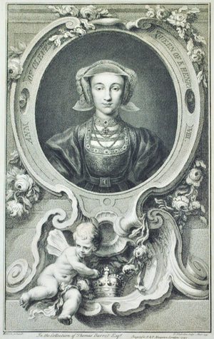 Queen Anne of Cleves Wife to King Henry VIII Antique Engraved Print 1740