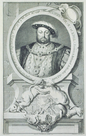 Henry VIII King of England Antique Engraved Print 1738 British Royalty